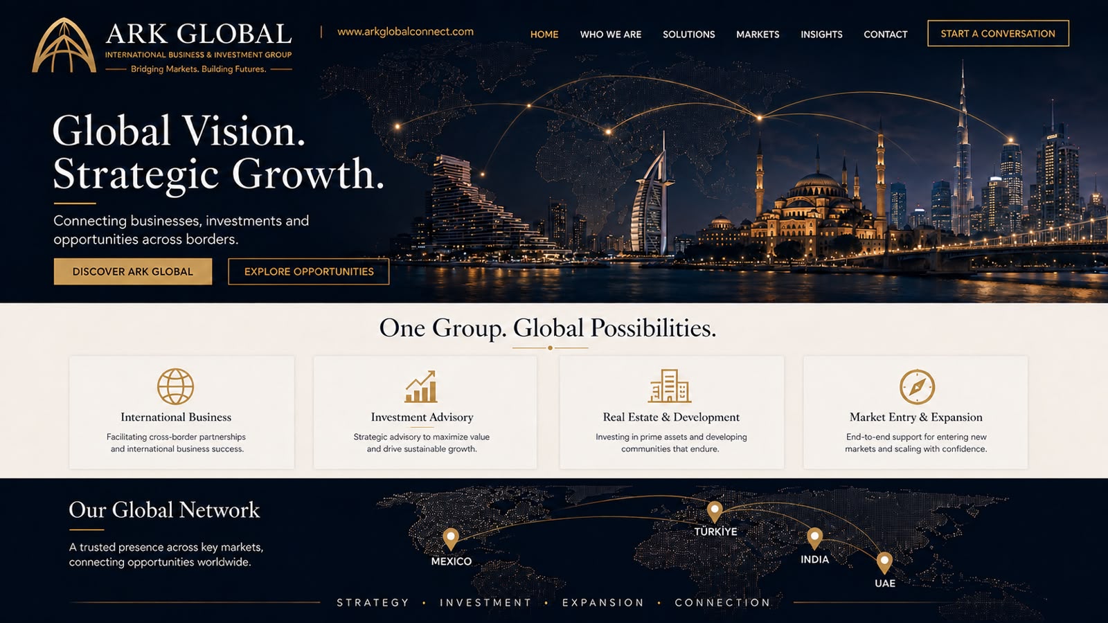 ARK Global network and international markets concept